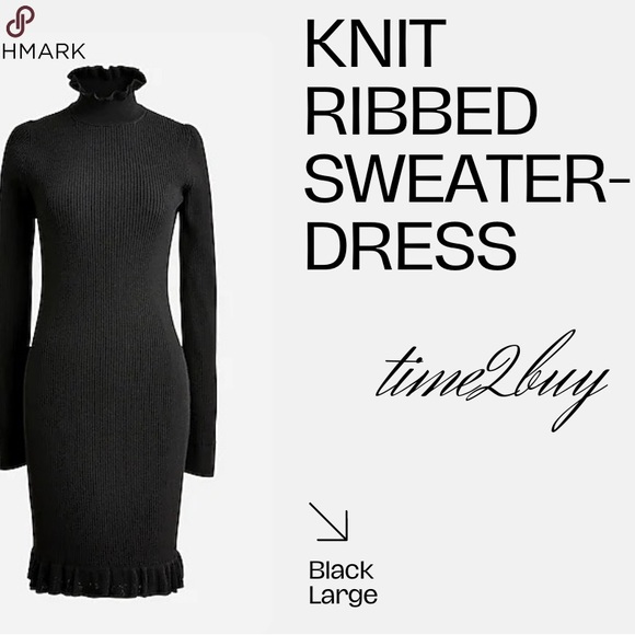 J. Crew Black Ribbed Sweater Dress NWT - Picture 1 of 4